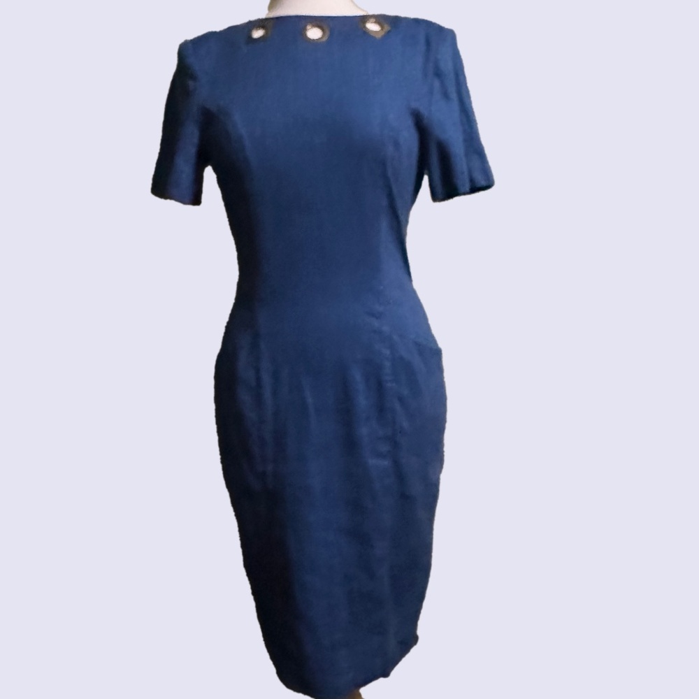Vintage Andrea Jovine Midi Dress Backless Grommet Linen Size 4